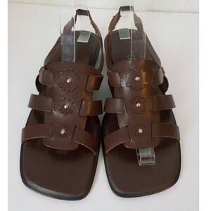 Y2K Retro Montego Bay Club Brown Leather Strappy Sandals Slingback Women 8.5 M